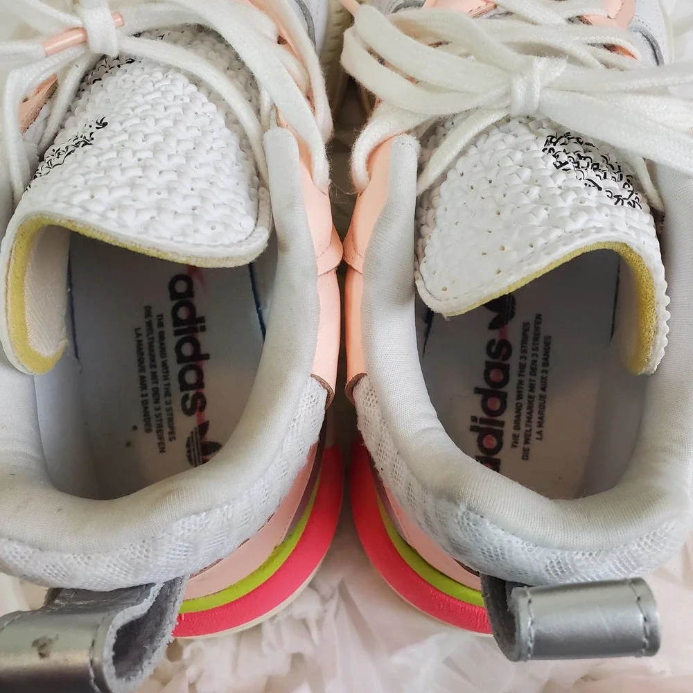 adidas Originals Women's Chunky Sneakers in White, Pink, Lime & Silver
